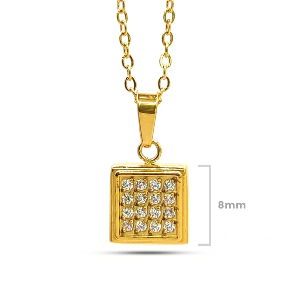 Collar Acero Dorado Mini Cuadrado Cristales Elegante 1