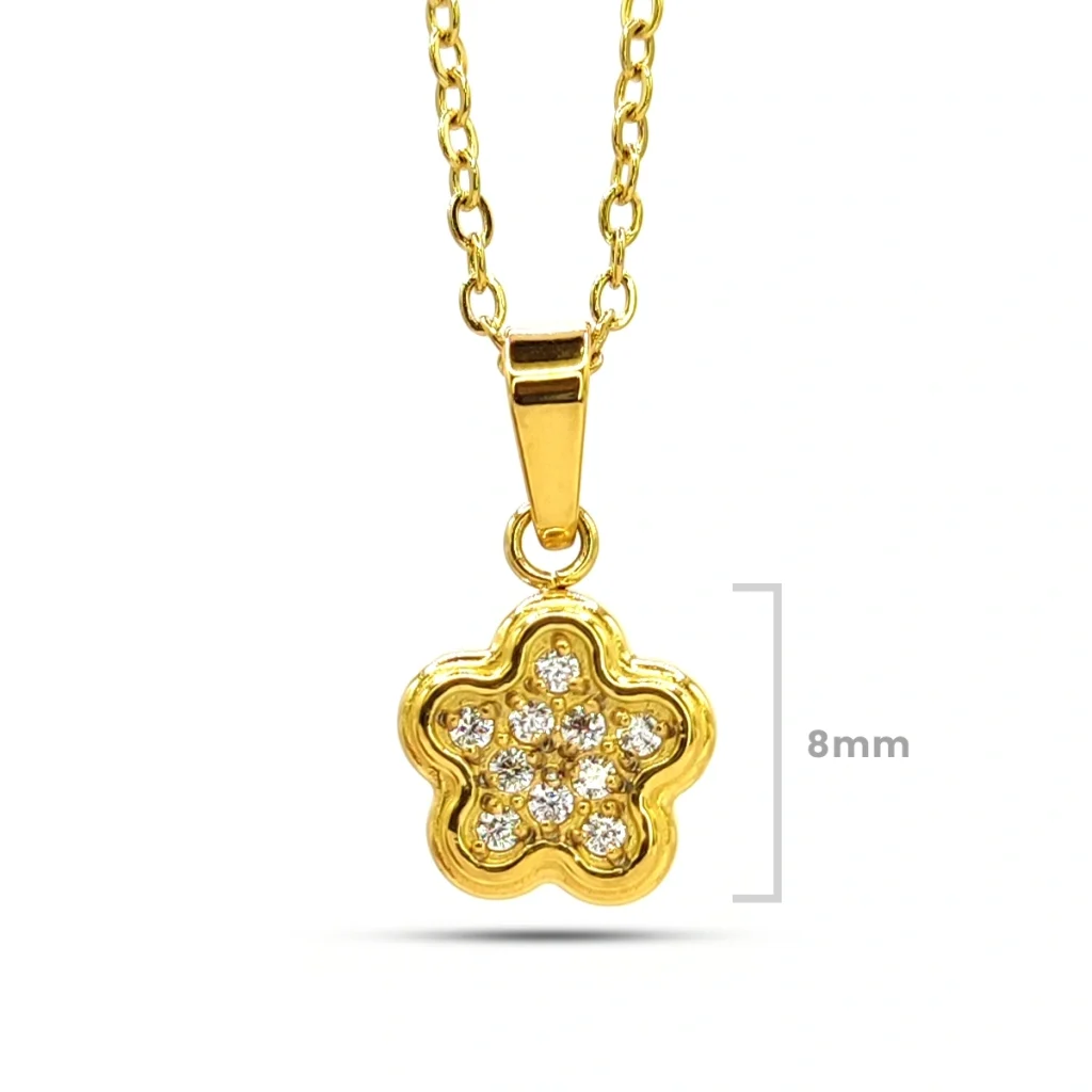 Collar Acero Dorado Mini Flor Cristales Elegante 3