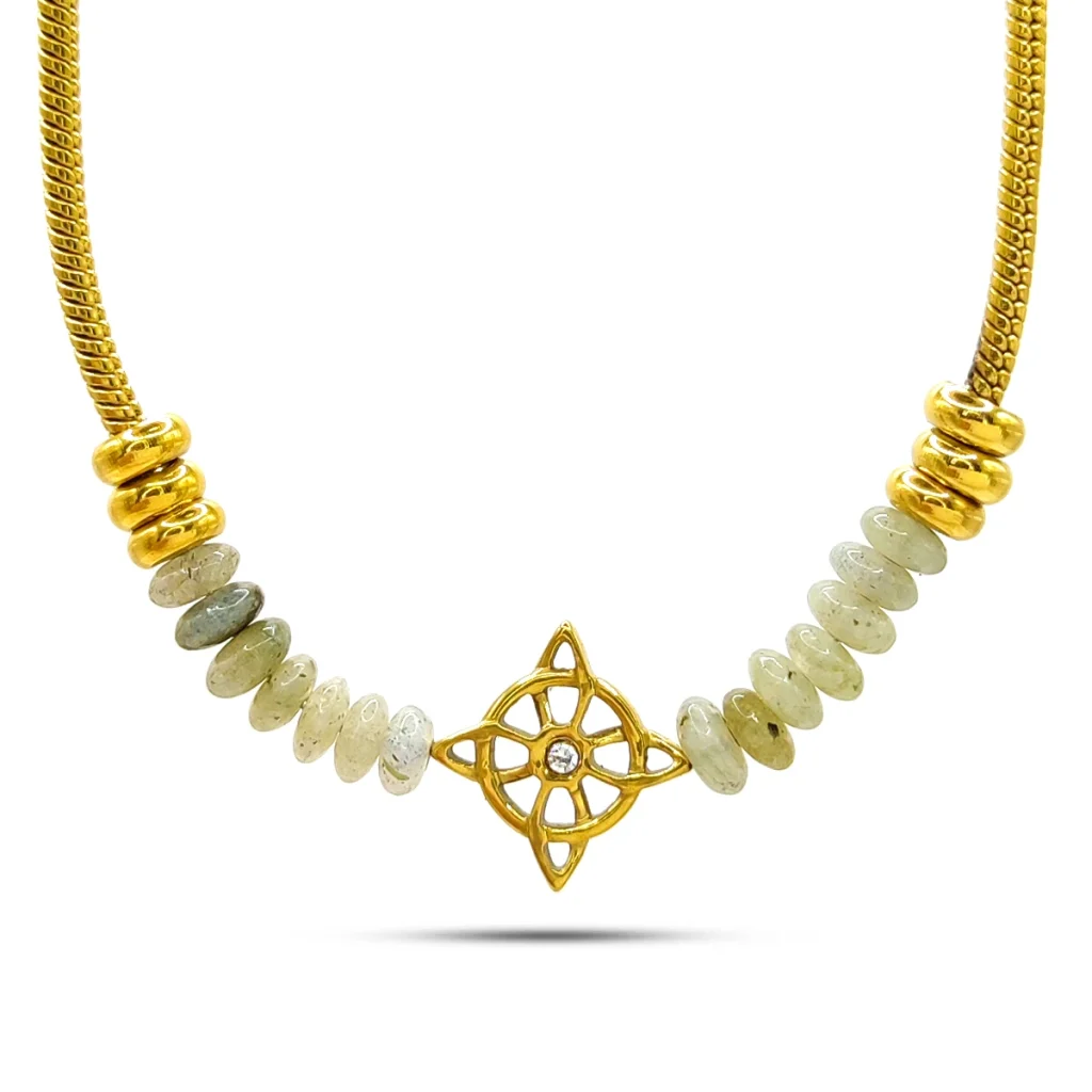 Collar Acero Dorado Nudo de Bruja Labradorita Natural 1