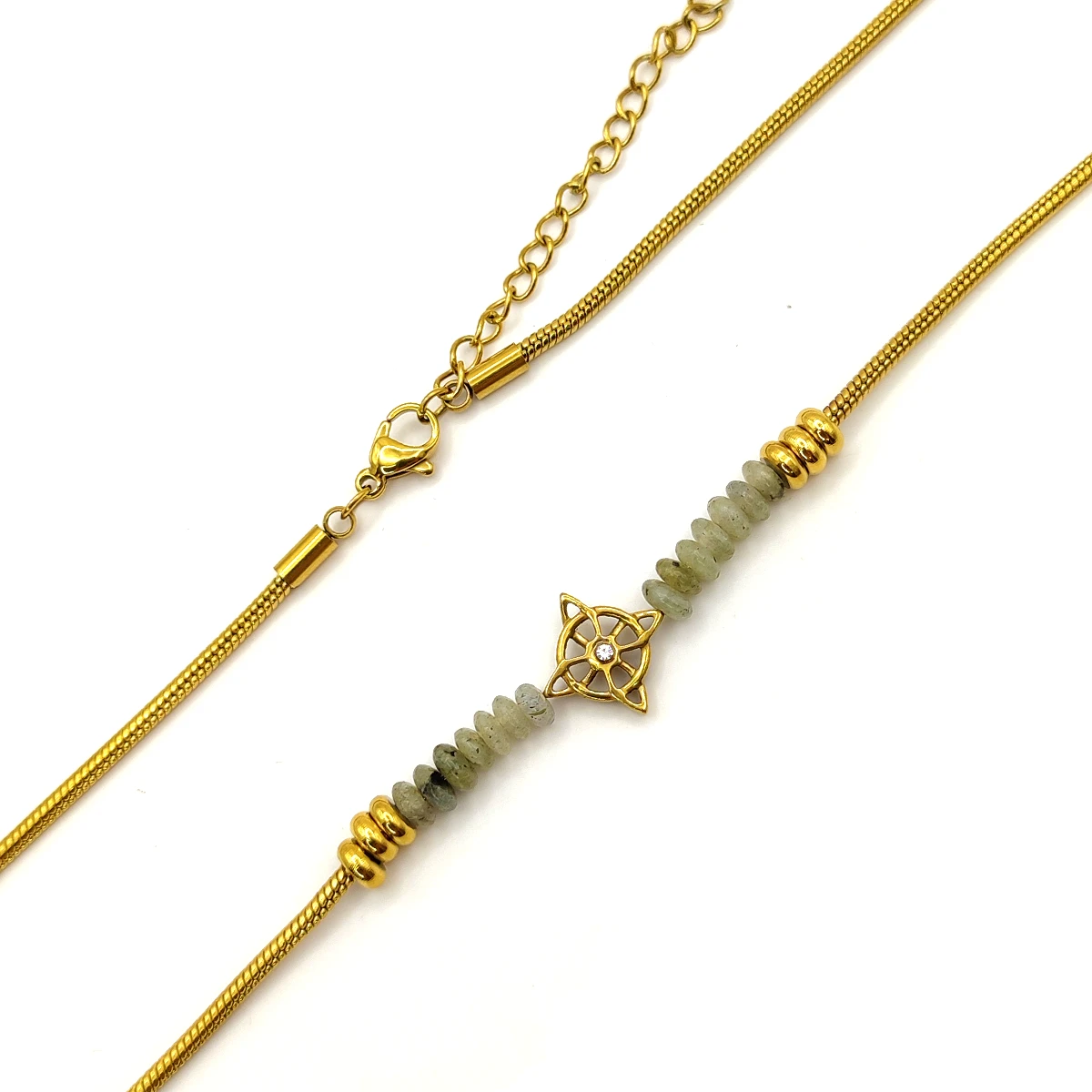 Collar Acero Dorado Nudo de Bruja Labradorita Natural 2