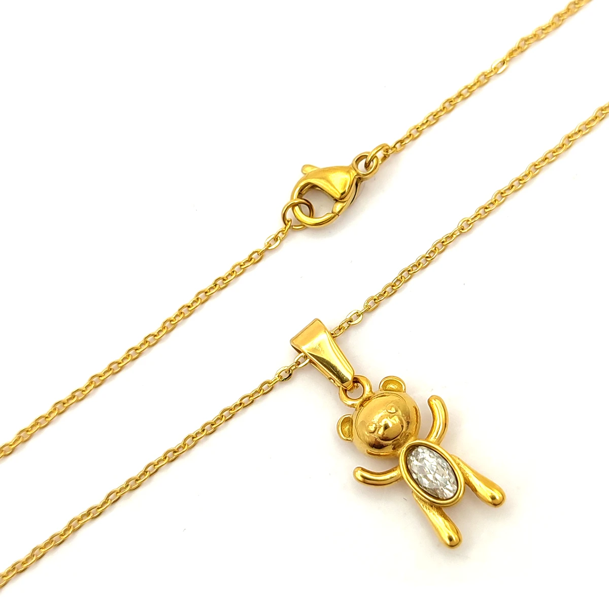 Collar Acero Dorado Oso Peluche Zirconia Cristal Oval 2