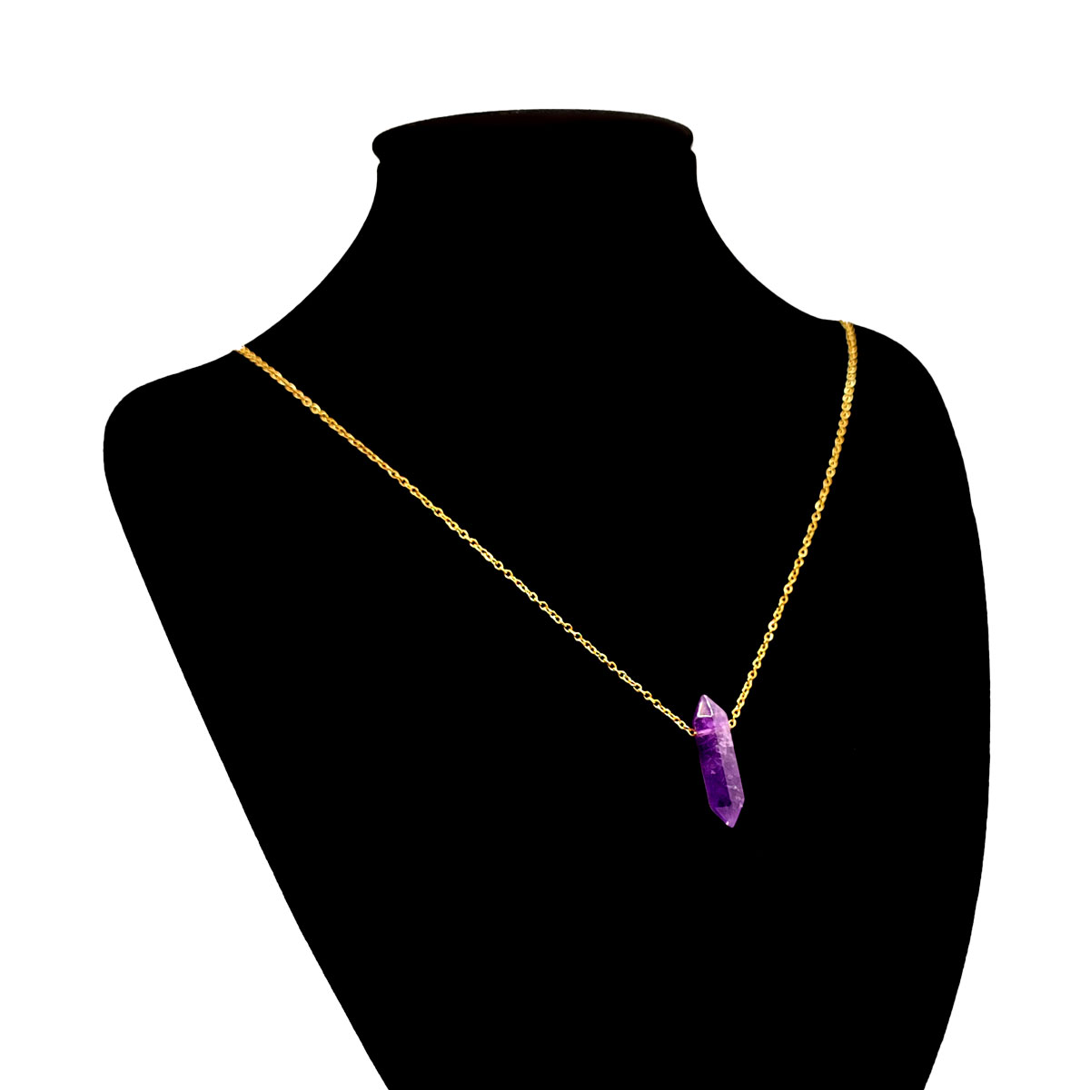 Collar Acero Dorado Péndulo Doble Punta Energía Amatista - Image 3