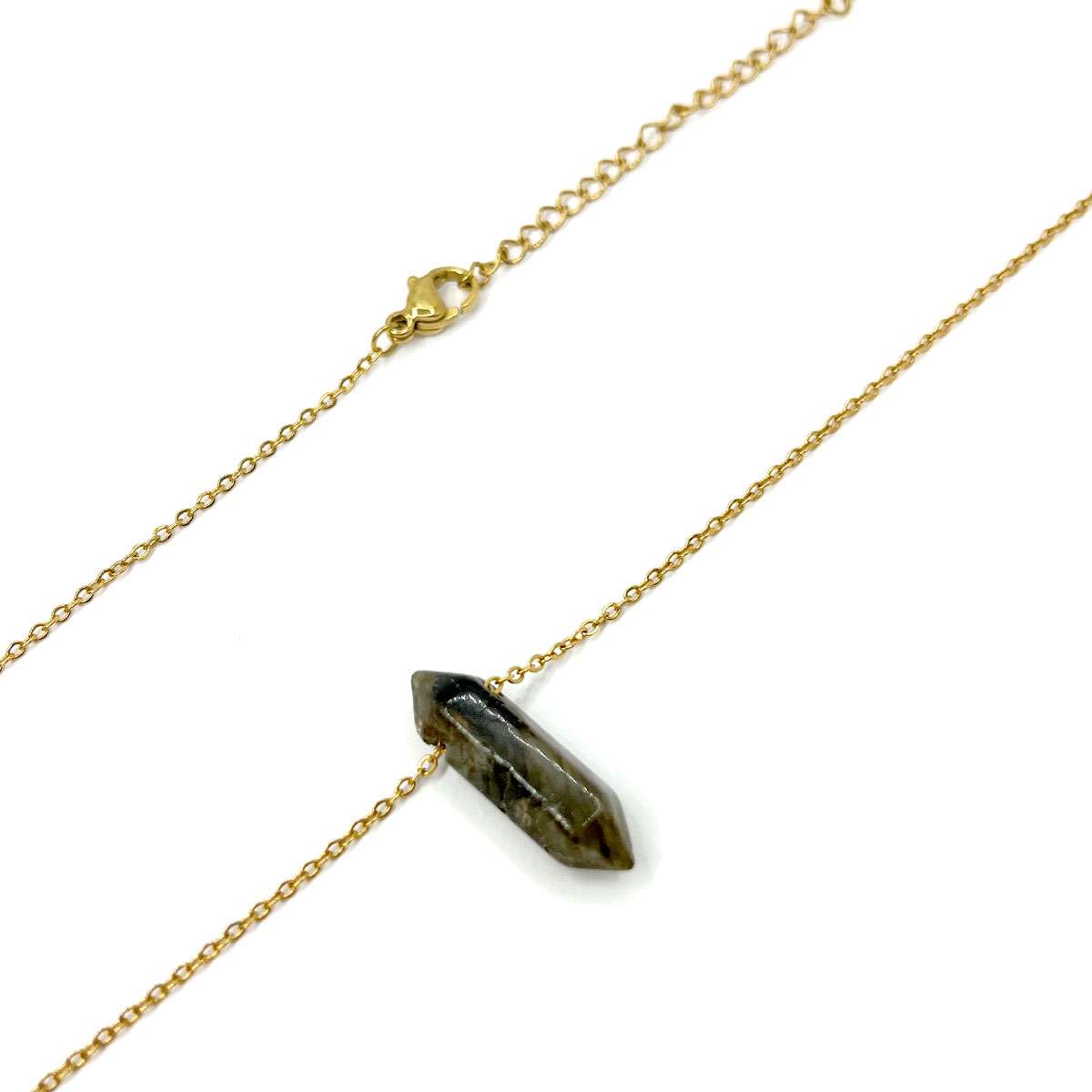 Collar Acero Dorado Pendulo Doble Punta Labradorita Verde 2