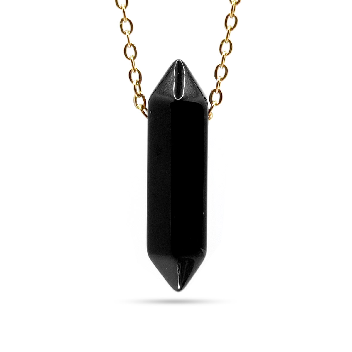 Collar Acero Dorado Pendulo Doble Punta Poder Onix Negro