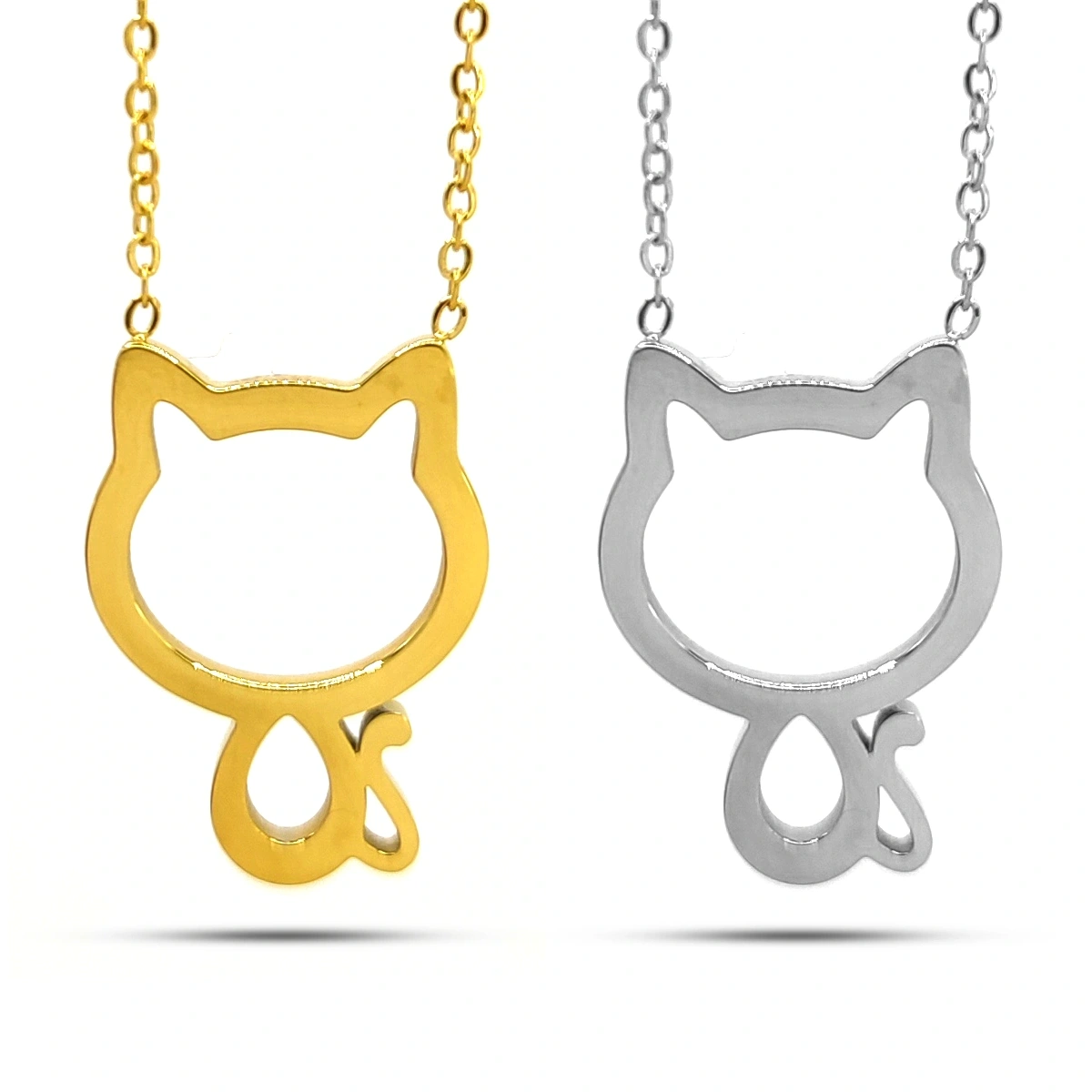 Collar Acero Inox Contorno Silueta Gato Mascota Gatito