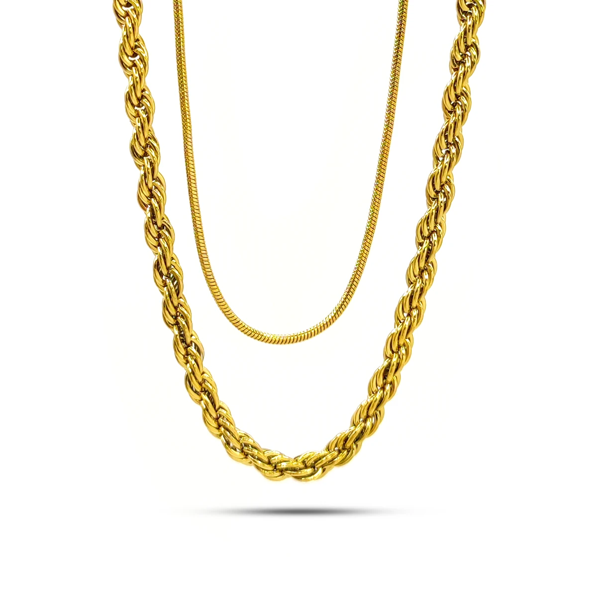 Collar Acero Inox Doble Cadena Torzal y Cola de Rata 1