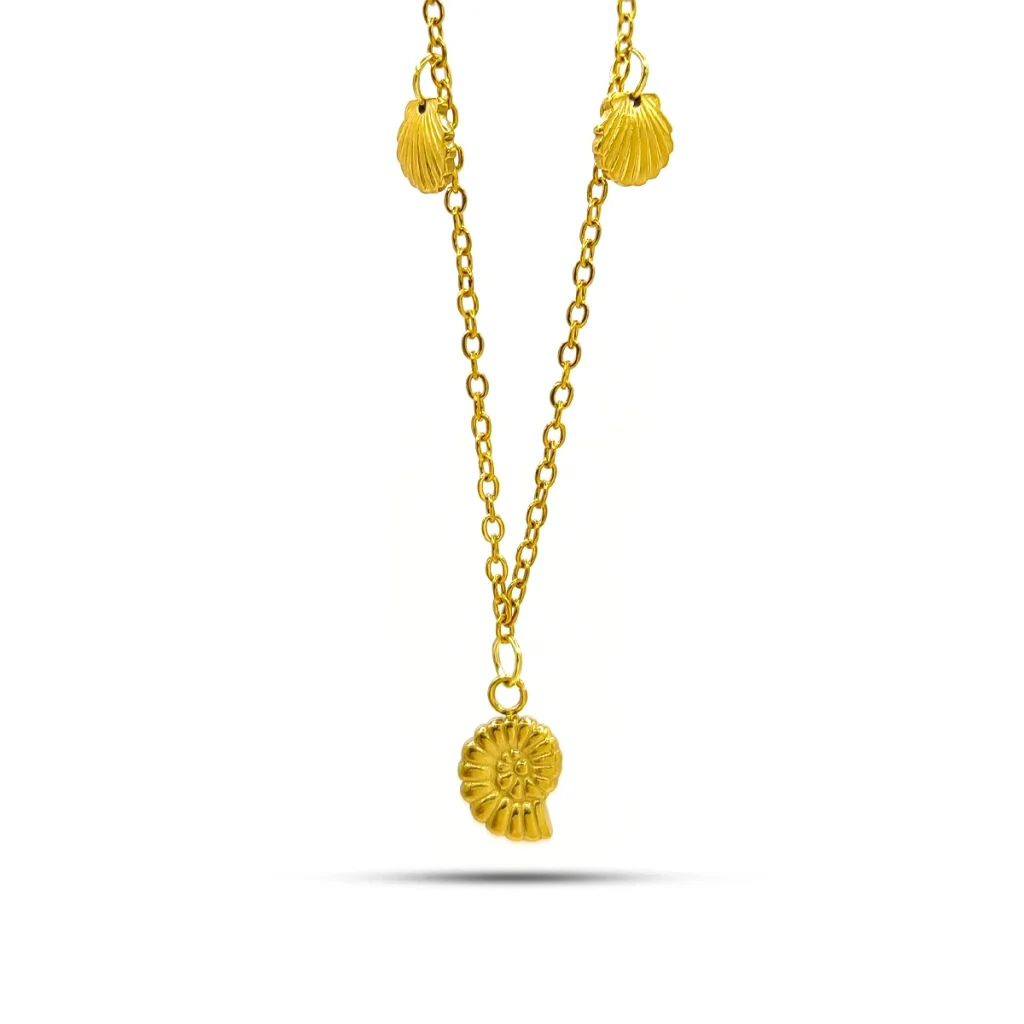 Collar Acero Inox Dorado Colgantes Mar Concha Caracol 1