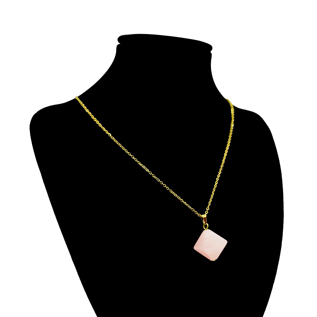 Collar Acero Inox Dorado Cuarzo Rosado Amor Forma Rombo 5 Collar Acero Inox Dorado Cuarzo Rosado Amor Forma Rombo - Image 3