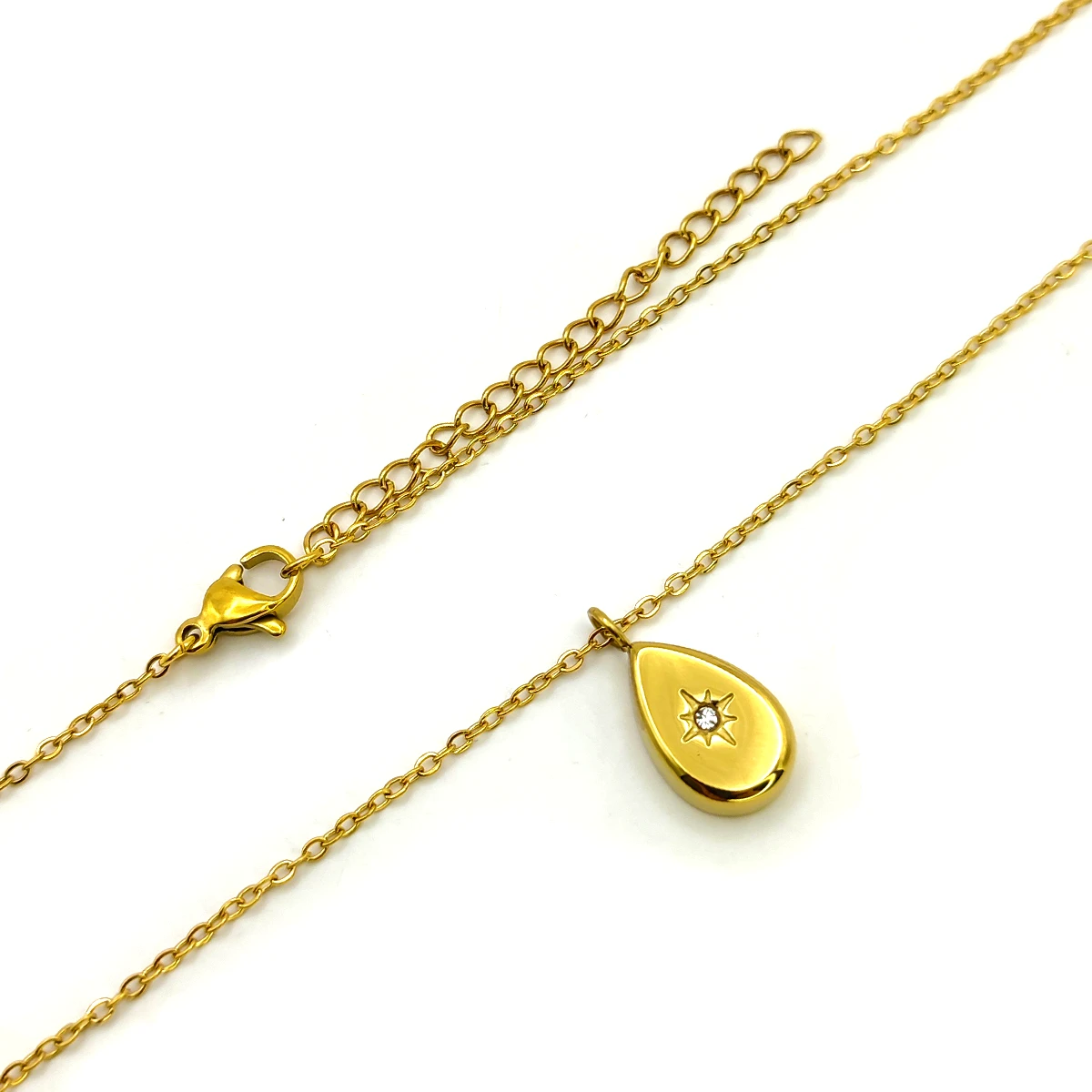 Collar Acero Inox Dorado Gota Estrella Cristal Central 3