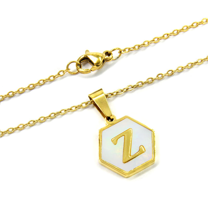 Collar Acero Inox Dorado Hexagonal Letra Z Madre Perla 2