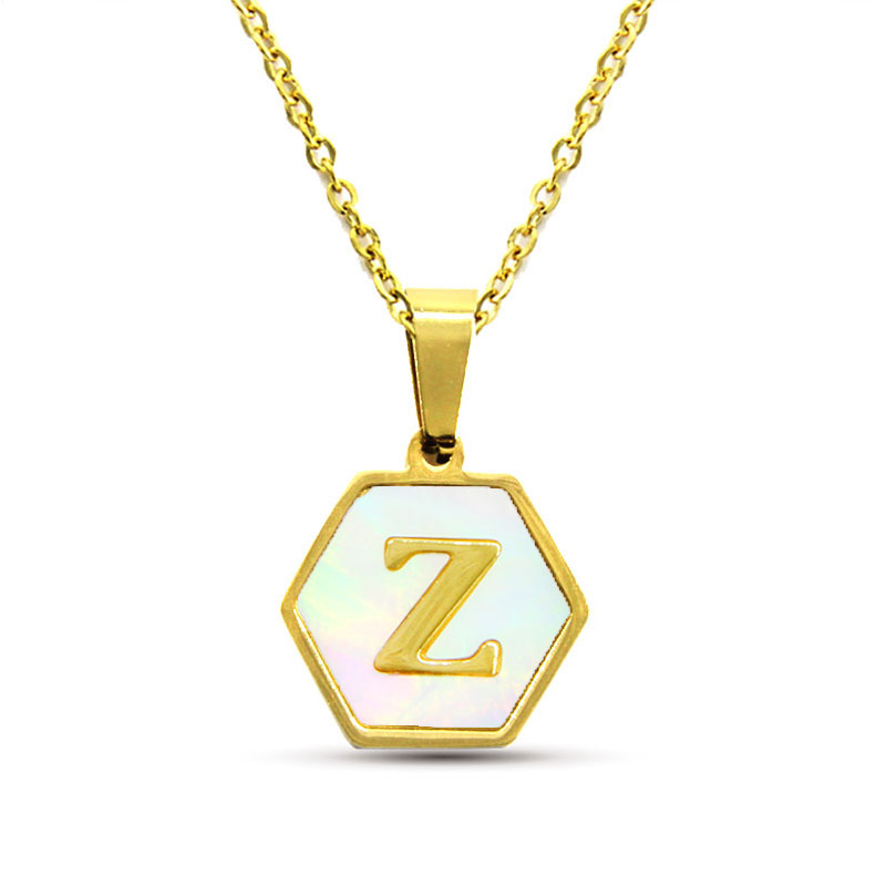 Collar Acero Inox Dorado Hexagonal Letra Z Madre Perla