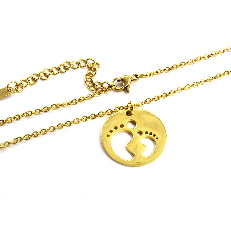 Collar Acero Inox Dorado Huellas Piecitos Bebe Lindo 2