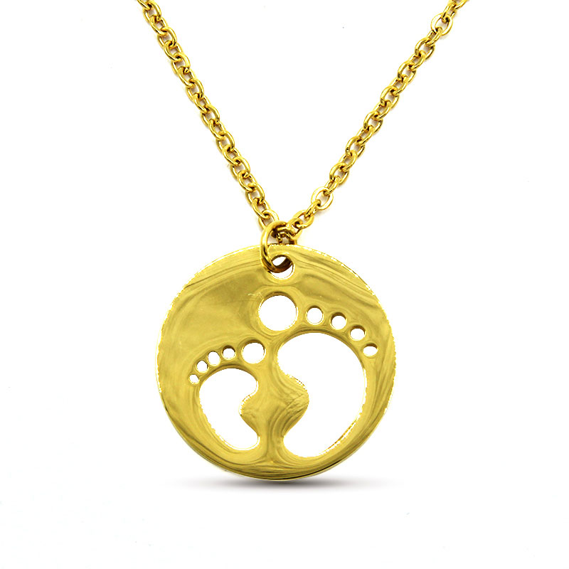 Collar Acero Inox Dorado Huellas Piecitos Bebe Lindo