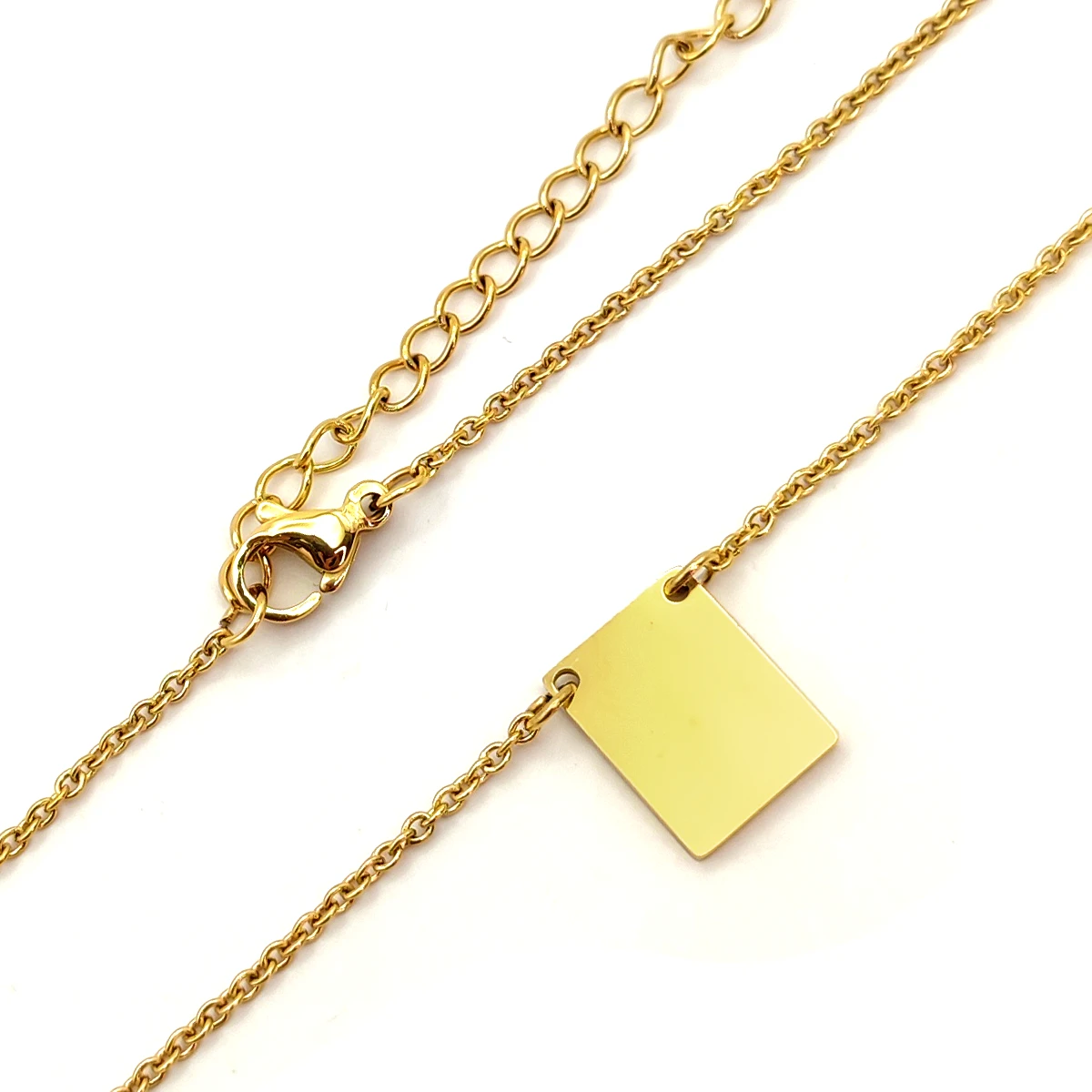 Collar Acero Inox Dorado Placa Mini Lisa Rectagular 3