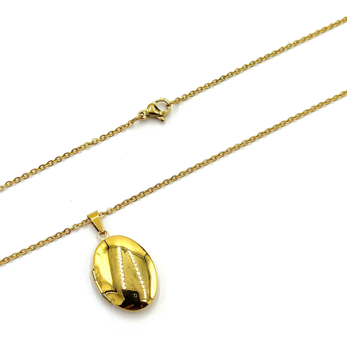 Collar Acero Inox Dorado Relicario Oval Liso 15 mm 2