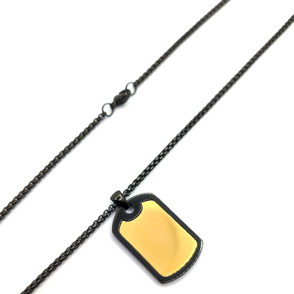 Collar Acero Inox Negro Militar Placa Dorada Hombre 2
