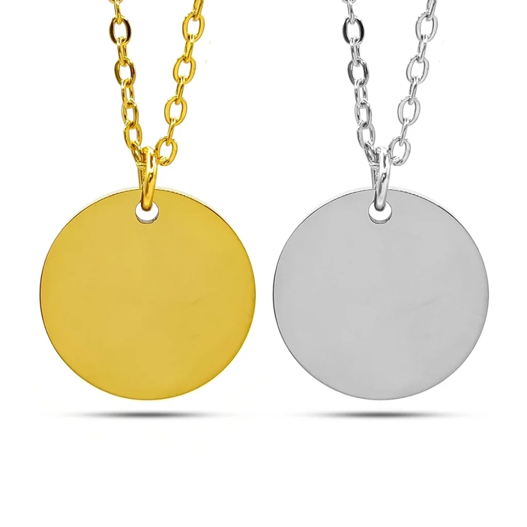 Collar Acero Inox Placa Circular Lisa Para Grabado Laser 1