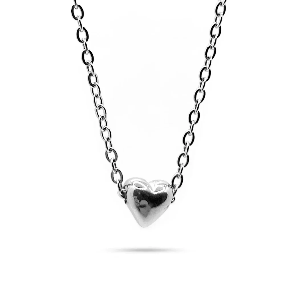 Collar Acero Inox Plateado Corazon Mini Redondo Sencillo 2