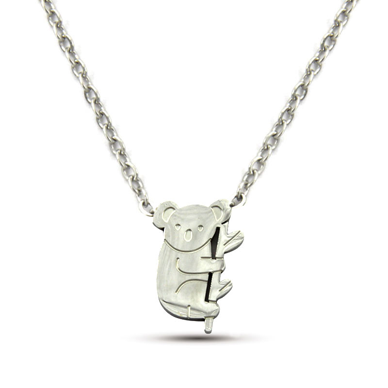 Collar Acero Inox Plateado Koala Animales Naturaleza