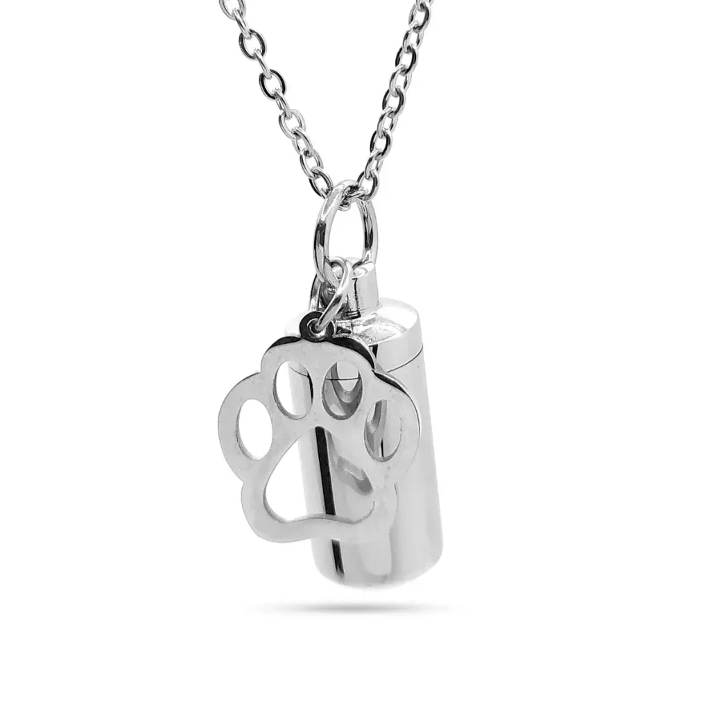Collar Acero Inox Plateado Urna Cenizas Mascota Huella 1