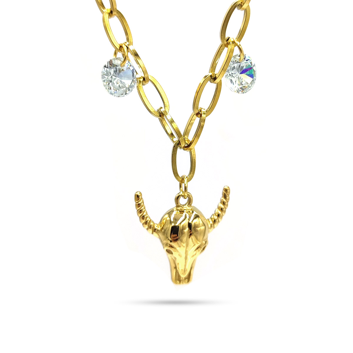 Collar Acero Inoxidable Dorado Eslabon Cabeza De Toro 1