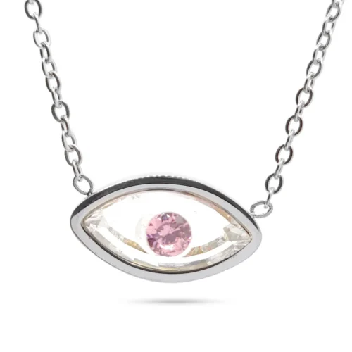 Collar-Acero-Inoxidable-Plateado-Ojo-Pupila-Rosa-Cristal.webp