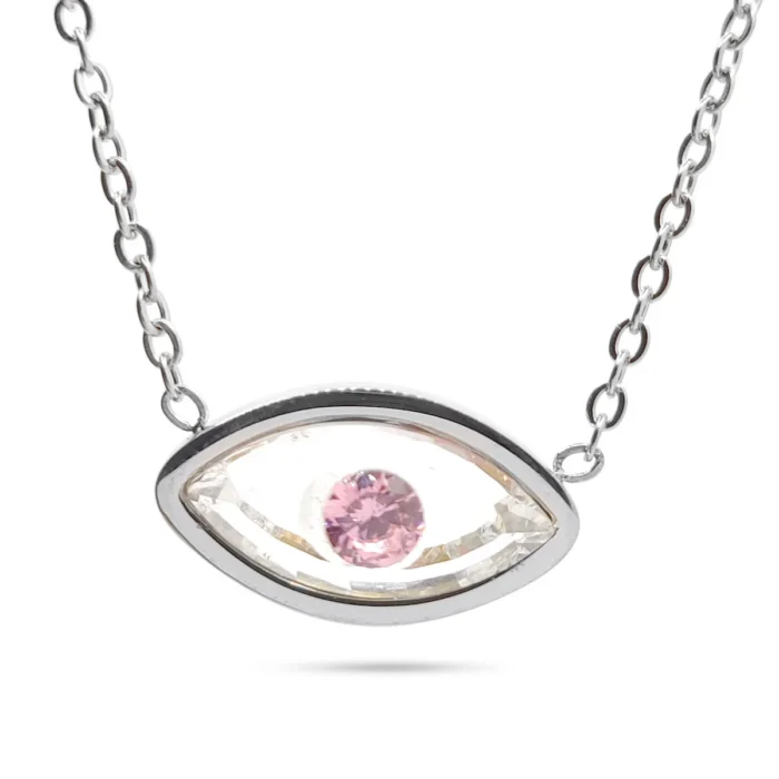 Collar-Acero-Inoxidable-Plateado-Ojo-Pupila-Rosa-Cristal.webp