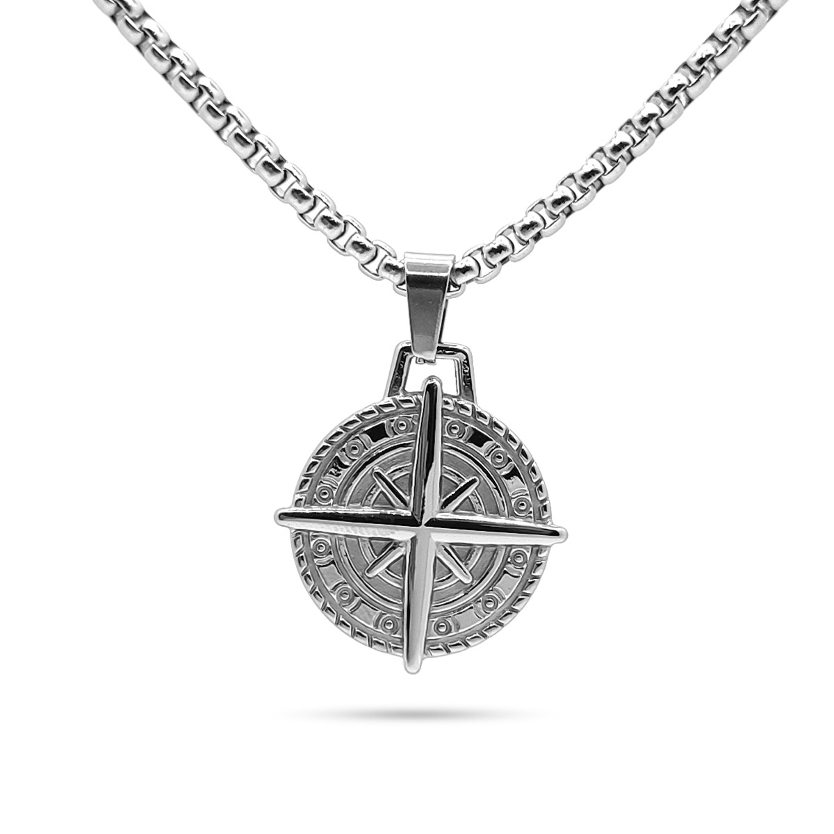 Collar Acero Inoxidable Plateado Rosa De Los Vientos 1