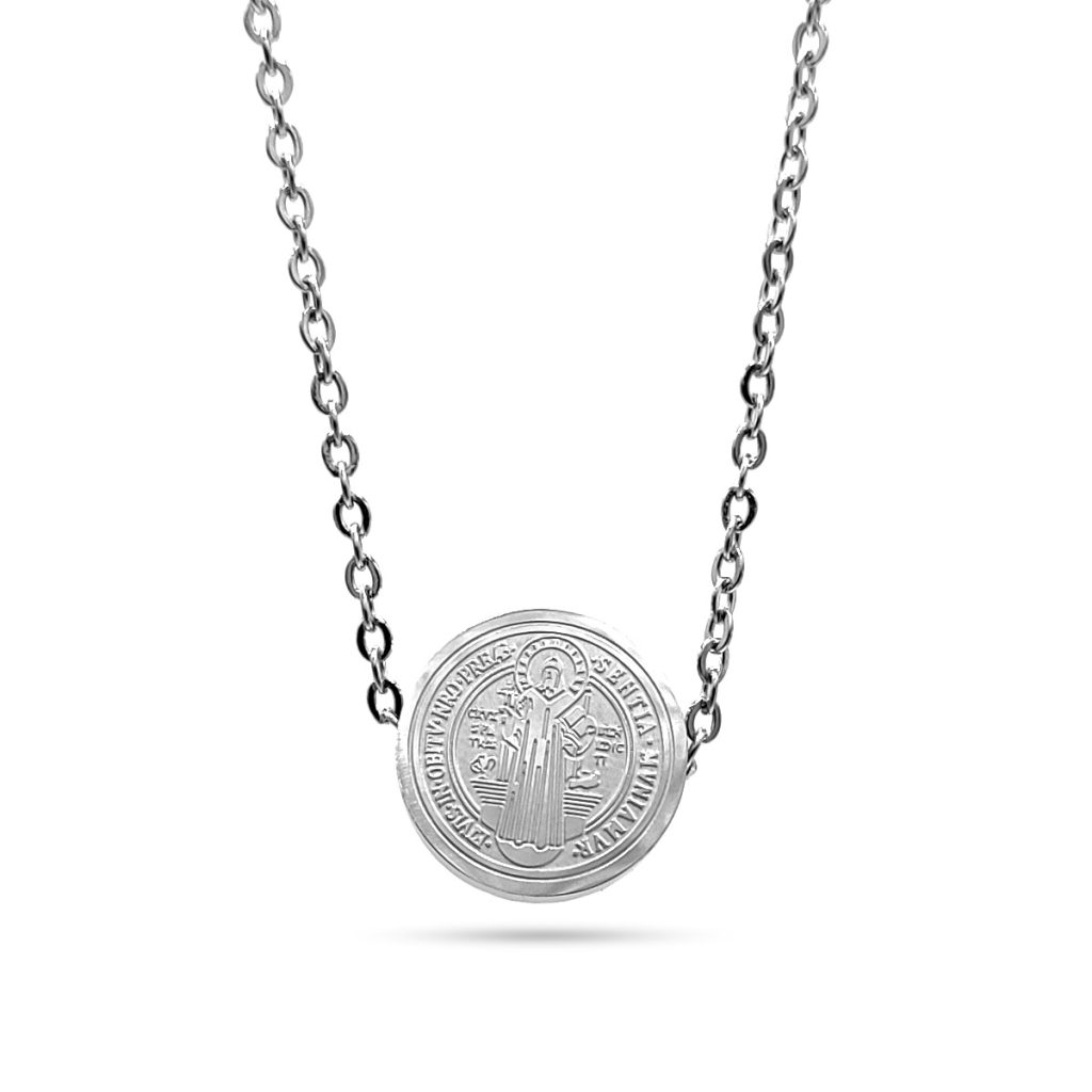 Collar Acero Inoxidable Plateado San Benito Protector 1