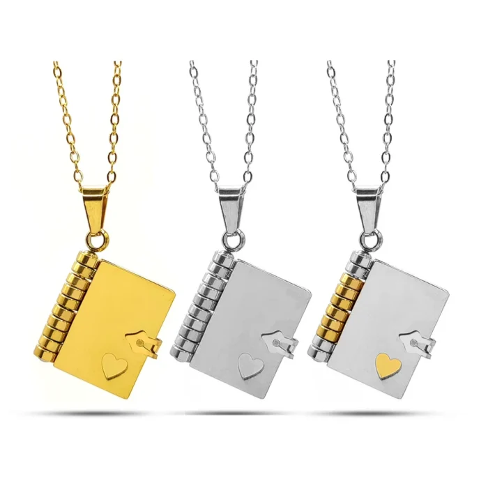 Collar-Acero-Libro-Corazon-Tres-Paginas-Para-Grabar.webp