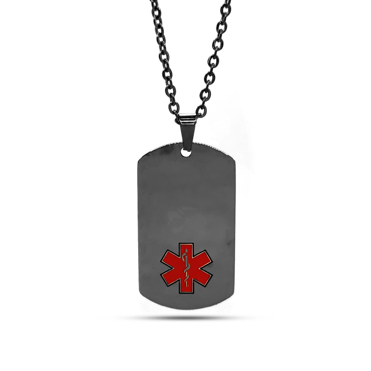 Collar Acero Placa Militar Simbolo Medico Para Grabado 5