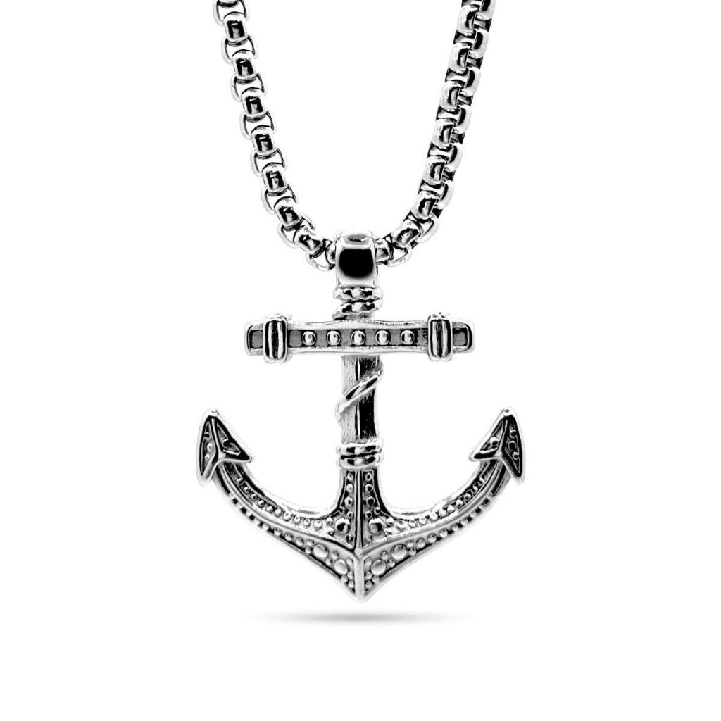 Collar Acero Plateado Ancla Ancora 30 mm Hombre Marinero 1