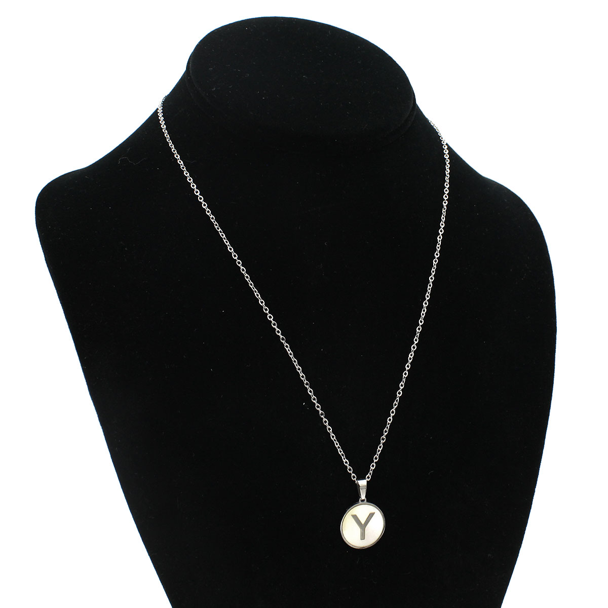 Collar Acero Plateado Circular Letra Y Madre Perla 6 Collar Acero Plateado Circular Letra Y Madre Perla - Image 4