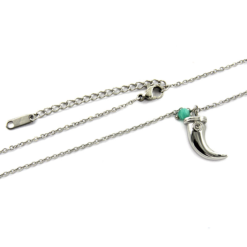 Collar Acero Plateado Colmillo Sencillo Cristal Cortado 2