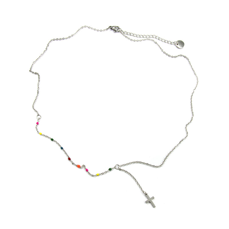 Collar Acero Plateado Cruz Latina Sencilla Colores Alegre 2