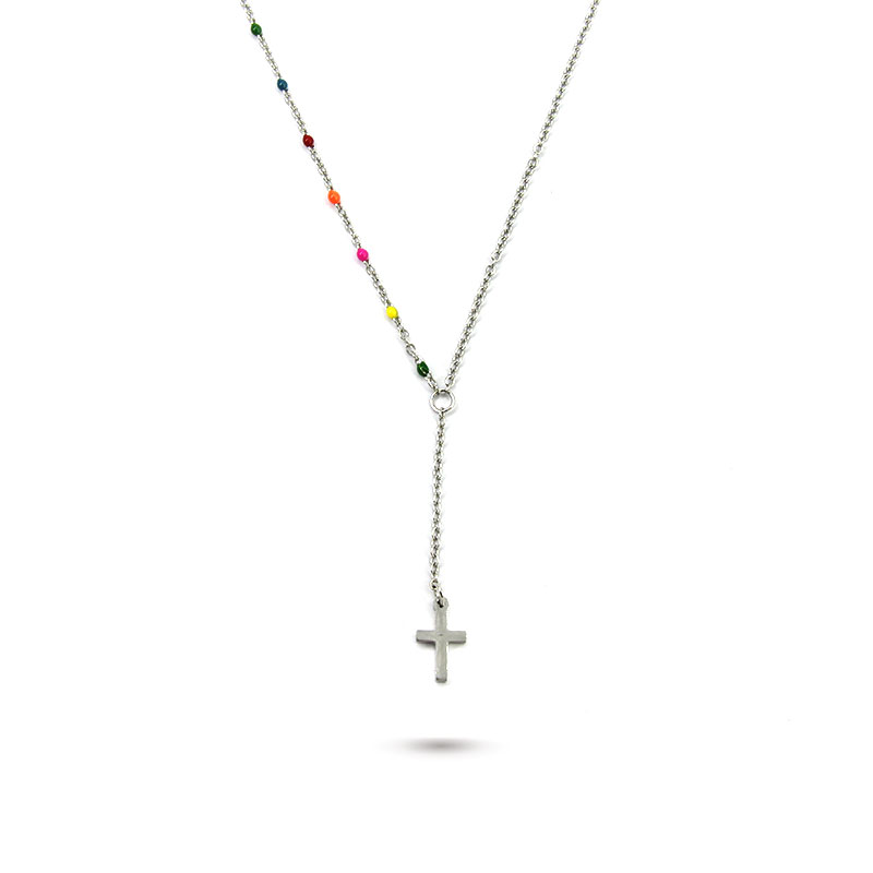 Collar Acero Plateado Cruz Latina Sencilla Colores Alegre