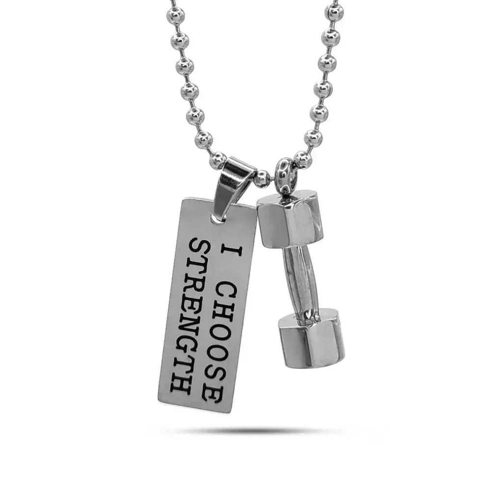 Collar Acero Plateado Gym Pesa Mancuerna Placa Grabada 2 1