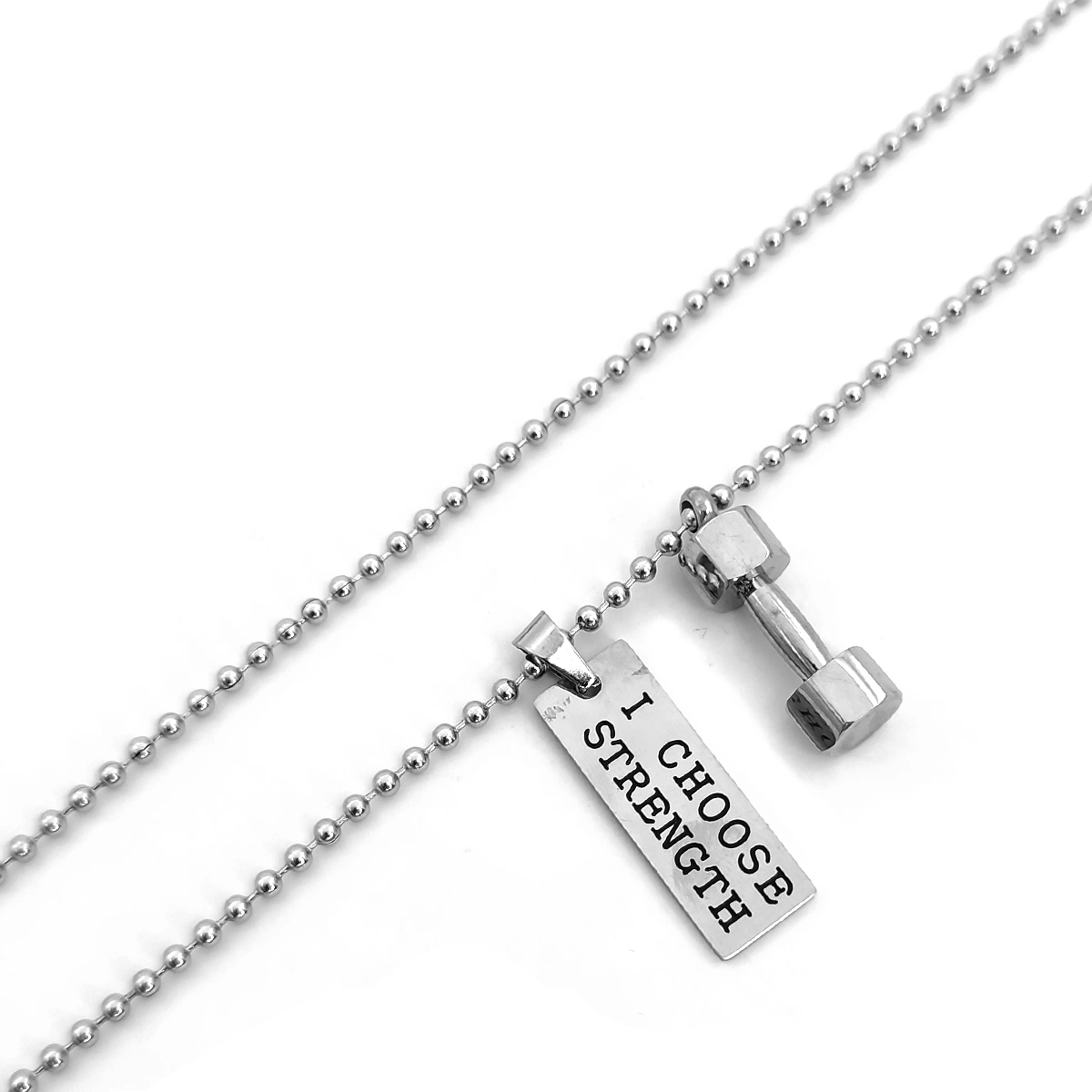 Collar Acero Plateado Gym Pesa Mancuerna Placa Grabada 2