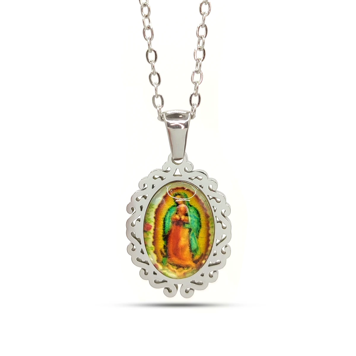 Collar Acero Plateado Imagen Virgen de Guadalupe Resina 2