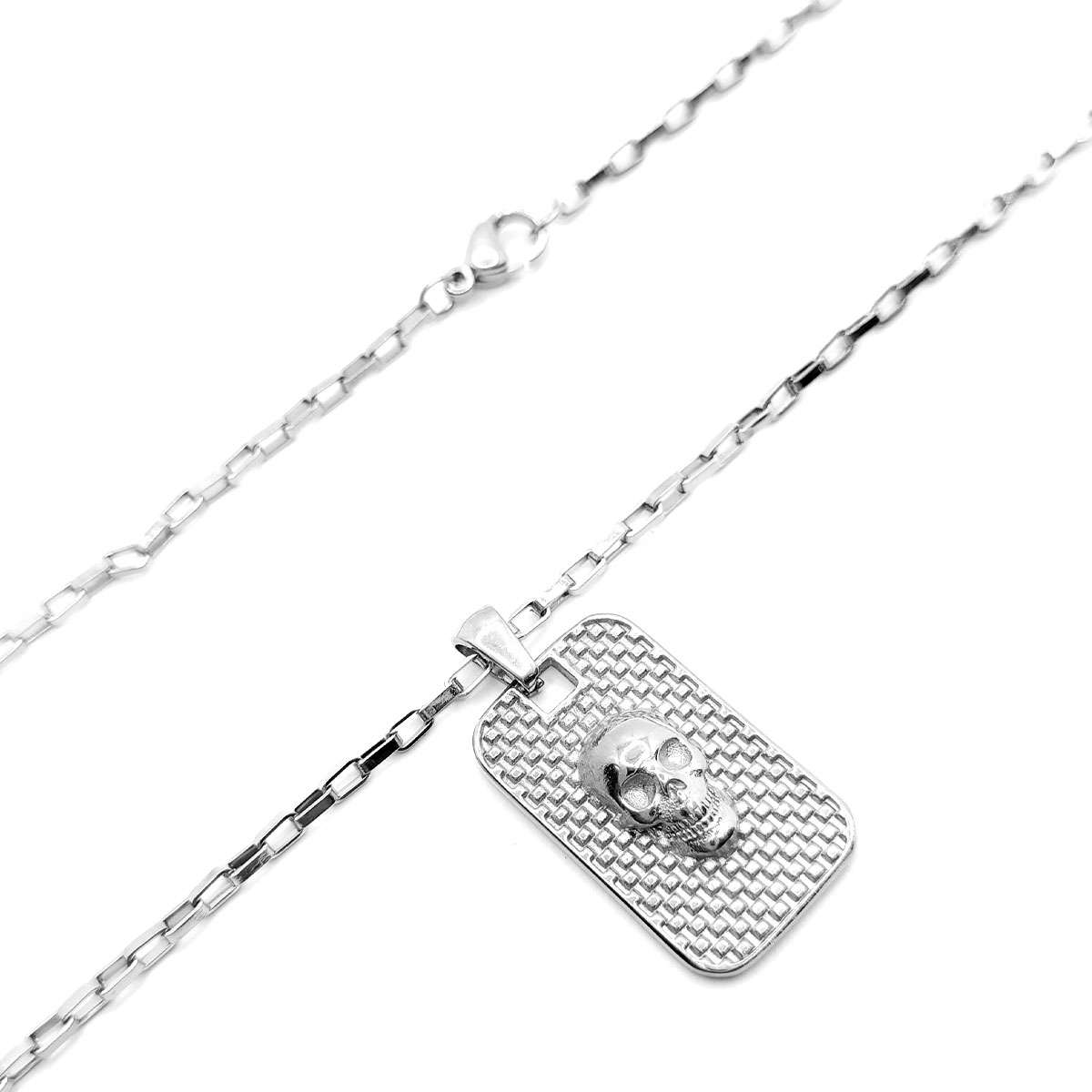 Collar Acero Plateado Placa Craneo Calavera Real 26×16 mm 2