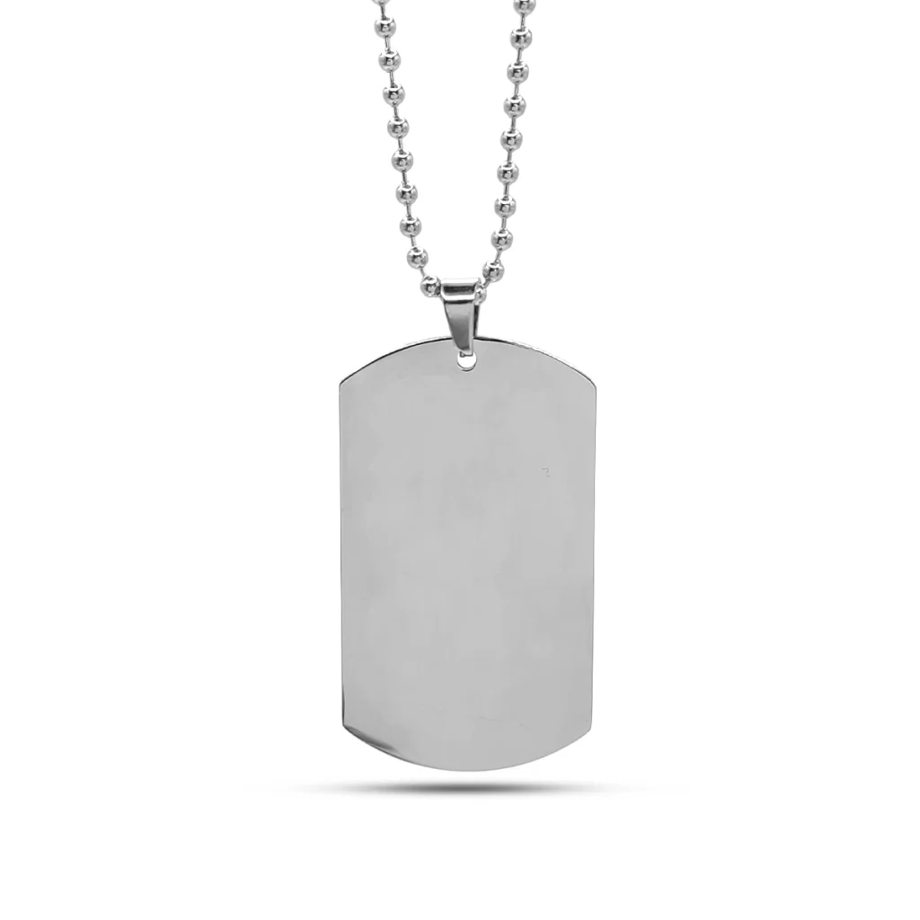 Collar Acero Plateado Tipo Militar Placa Grande Lisa 2