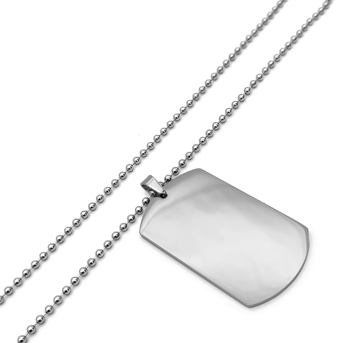 Collar Acero Plateado Tipo Militar Placa Grande Lisa 3