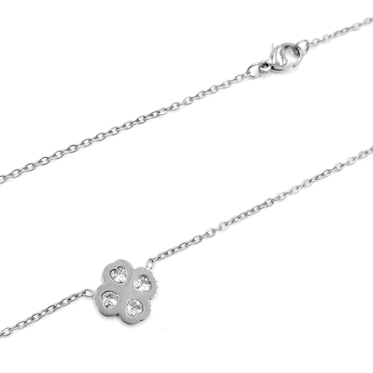 Collar Acero Plateado Trebol 4 Hojas Corazon Zirconia 2