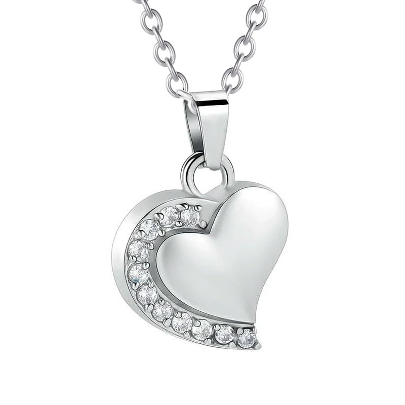Collar Acero Plateado Urna Corazon Cristales Para Grabado 2