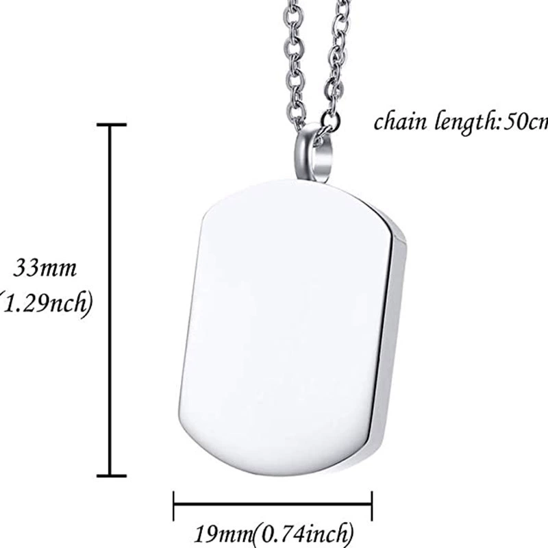 Collar Acero Plateado Urna Placa Militar Para Grabado 1