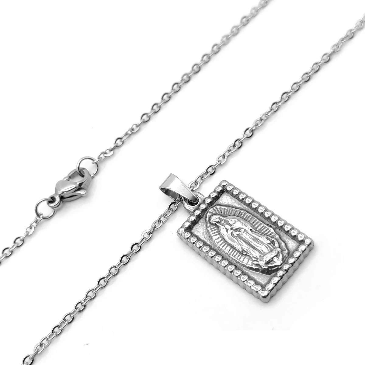 Collar Acero Plateado Virgen de Guadalupe Rectangular 3