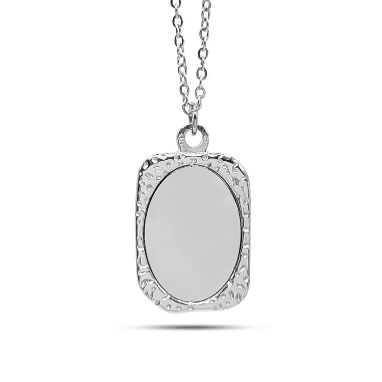 Collar Acero Retrato Rectangular Placa Oval Para Grabado 3 2