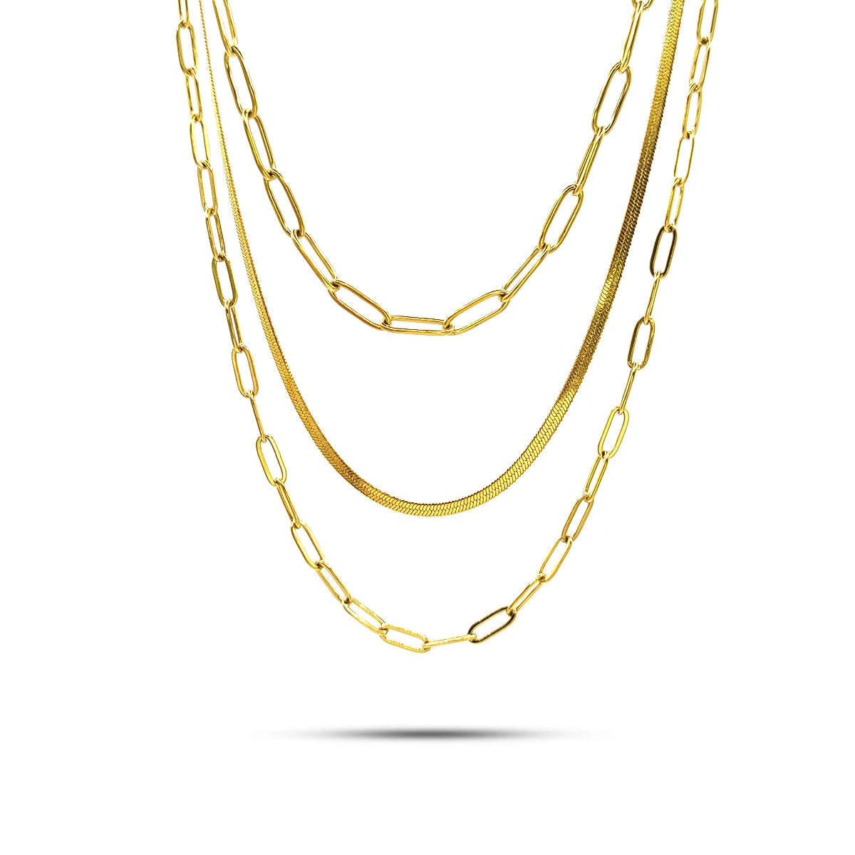 Collar Acero Triple Cadena Eslabon Oval Pequeno Planchada 4