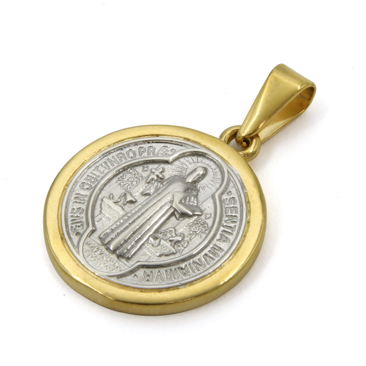 Dije Acero Bicolor Medalla Cuadrada San Benito 19 mm 3