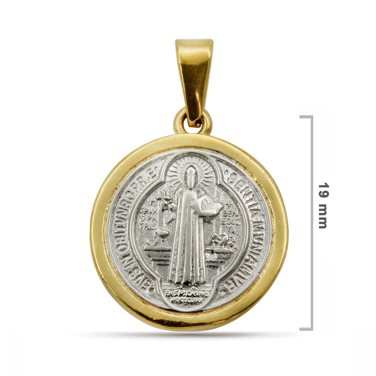 Dije Acero Bicolor Medalla San Benito Proteccion 19 mm2